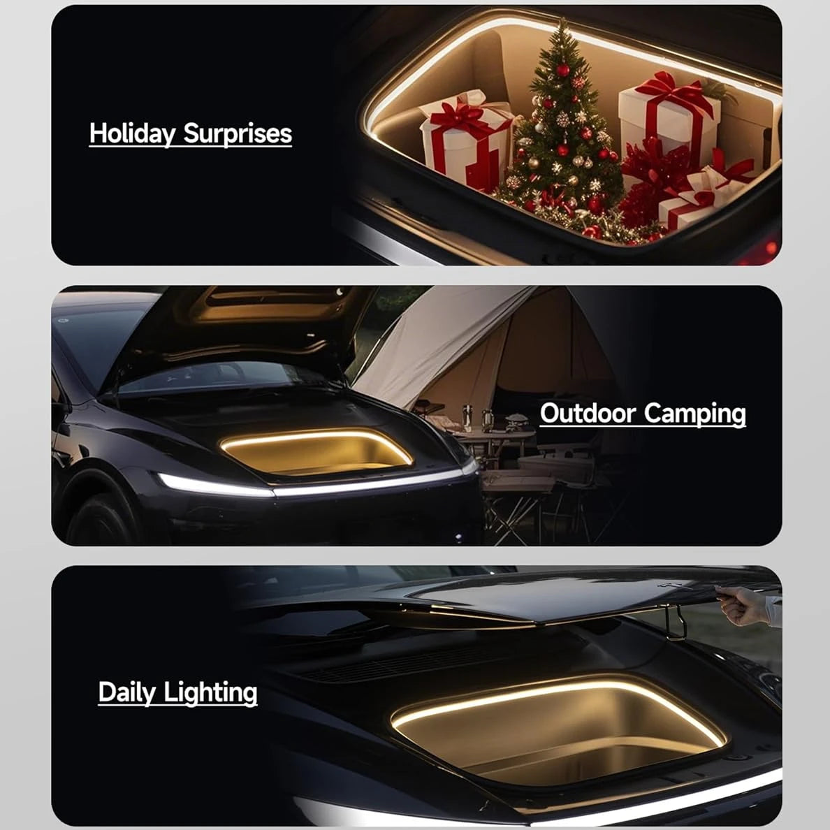 éclairage led coffre voiture noir doré clips modernes ambiant 3000k ip67