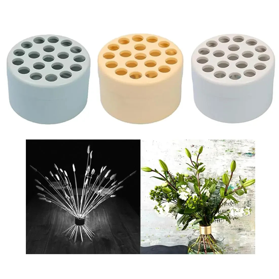 support bouquets fleurs moderne minimaliste gris clair vert pastel adhésif tige spiral arrangement floral