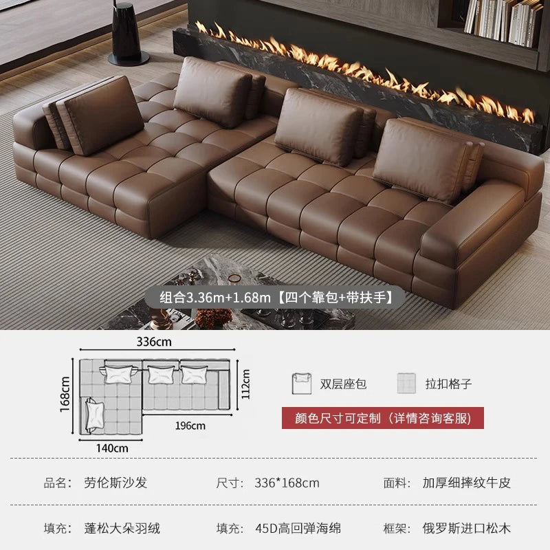 grand canapé angle cuir marron moderne coussins salon appartement luxe