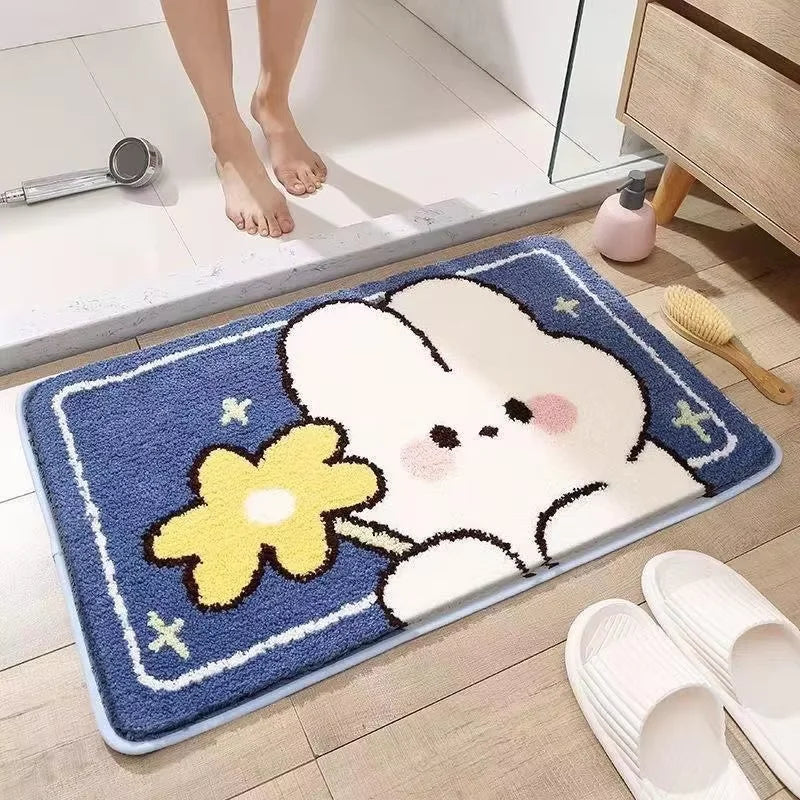 tapis bain antidérapant motif lapin mignon absorbant doux salle bain moderne