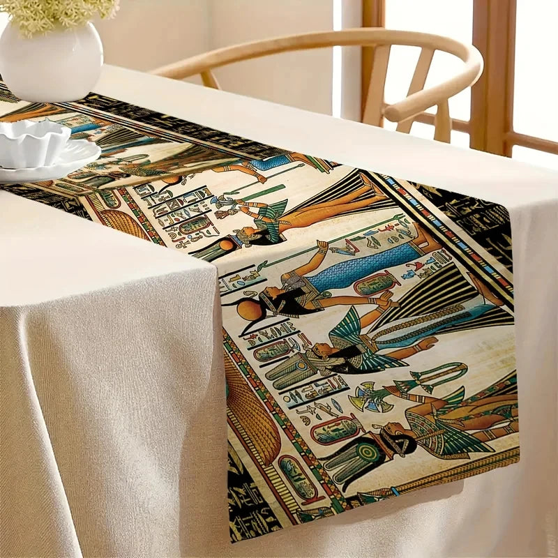 nappe lin égyptienne ancien motif personnage hiéroglyphes table décoration intérieure thèmes