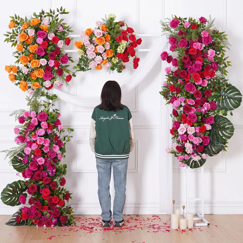 Arche décorative mariage fleurs artificielles rose rouge verte anniversaire baby showerextérieur classique festif