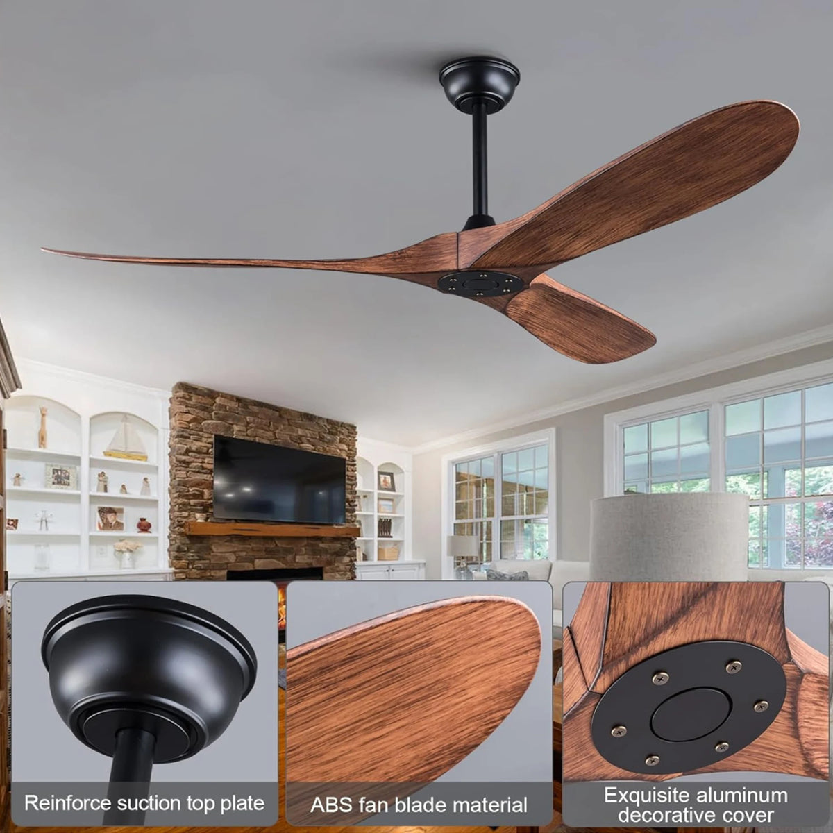 ventilateur moderne 52 60 pouces marron noir vitesses télécommande silencieux
