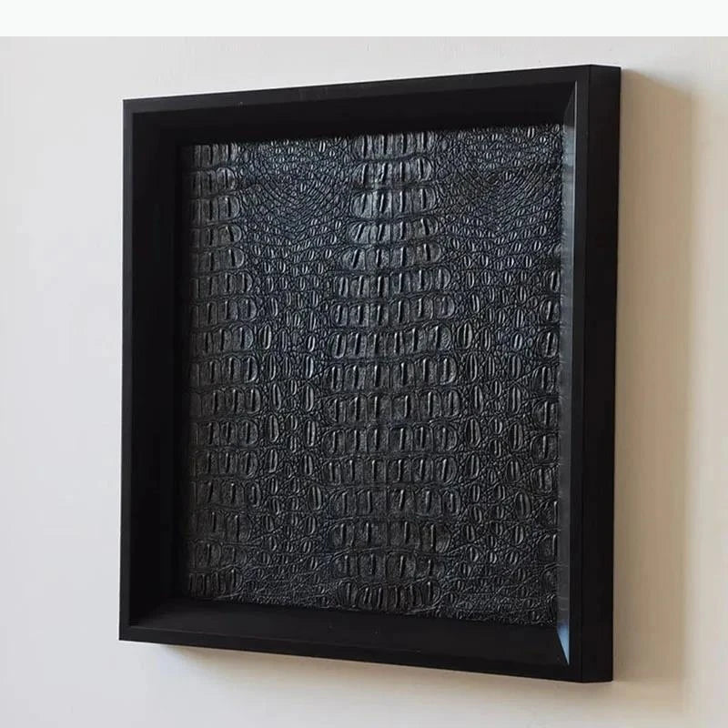 cadre mural moderne effet peau crocodile noir sans fixation 35cm 35cm