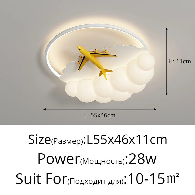 lustres led modernes nuages avions chambre enfants blanc jaune bleu gris