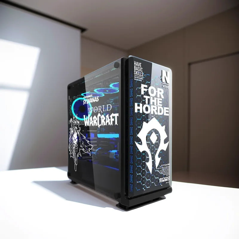 autocollants vinyle decoration graphique world of warcraft noir blanc boitier pc moderne gaming fenetre