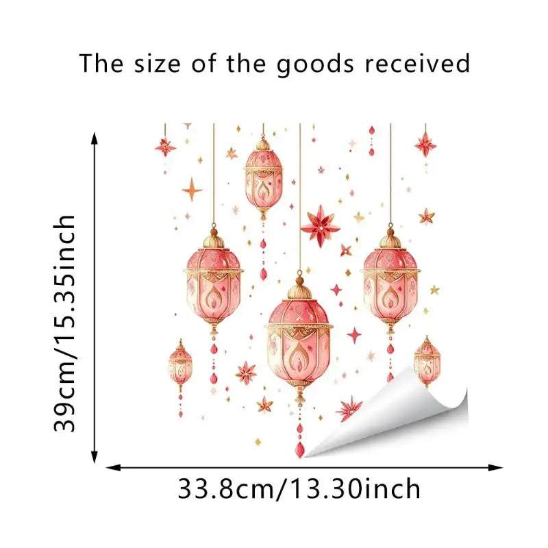 décoration ramadan stickers muraux lanternes colorées lune étoiles dorées floral violet vert rose artisanal