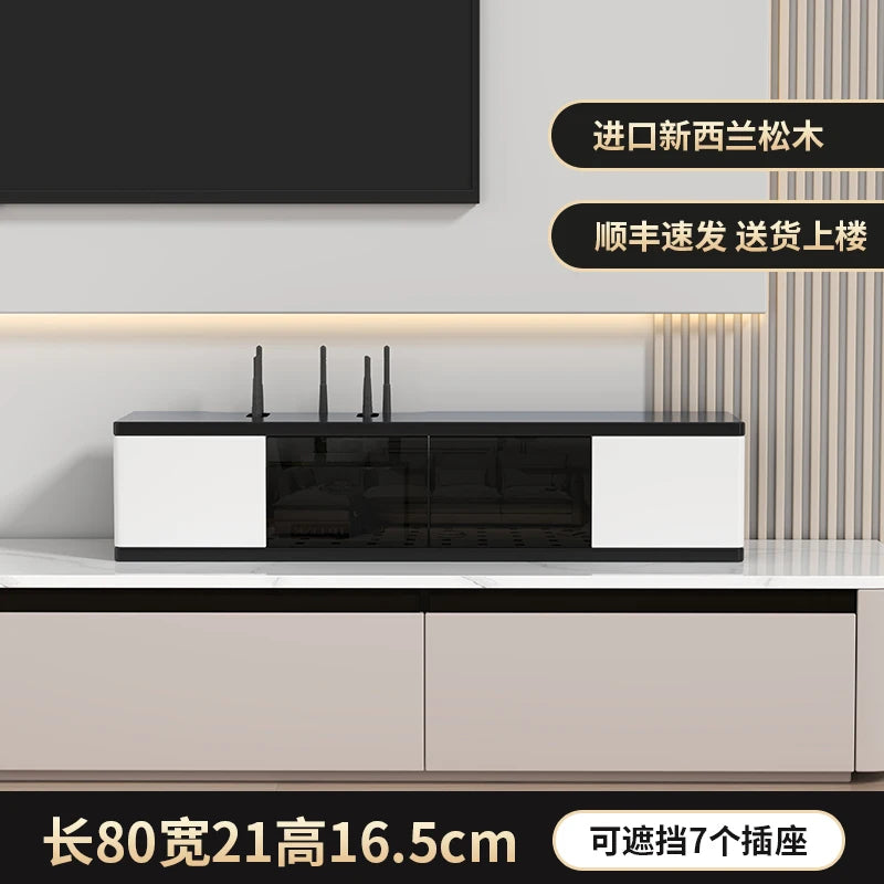 boîte rangement routeur wifi noir blanc moderne organisation living room.storage