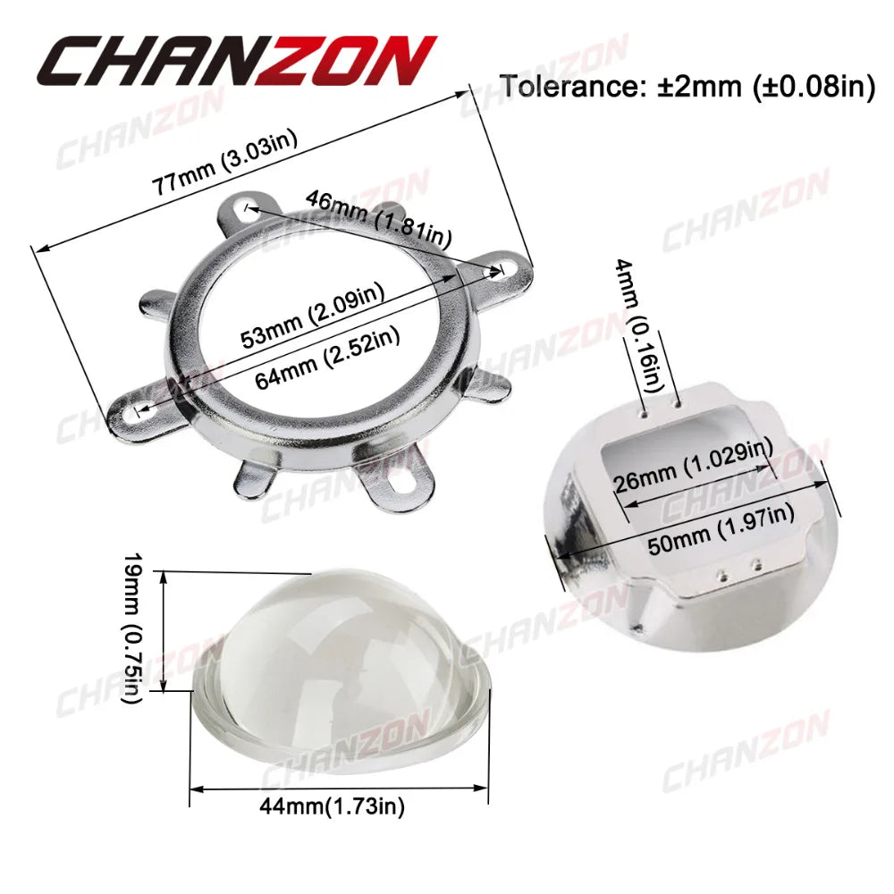 lentille led boîtier métallique 44mm 60deg angle faisceau 20w 30w 50w 100w