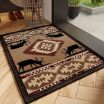 tapis d'entrée ethnique patchwork motifs géométriques animaux rustique marron beige noir bleu gris