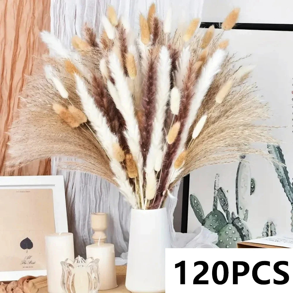 bouquet fleurs séchées pampas naturel beige marron blanc décoration maison anniversaire mariage rustic