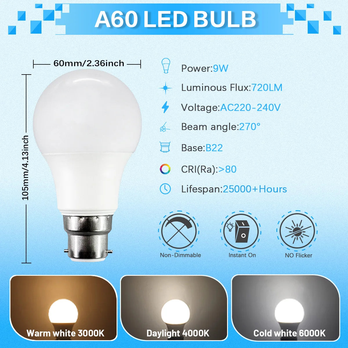 ampoule led boule blanc moderne culot b22 intérieur maison salon lumière jour
