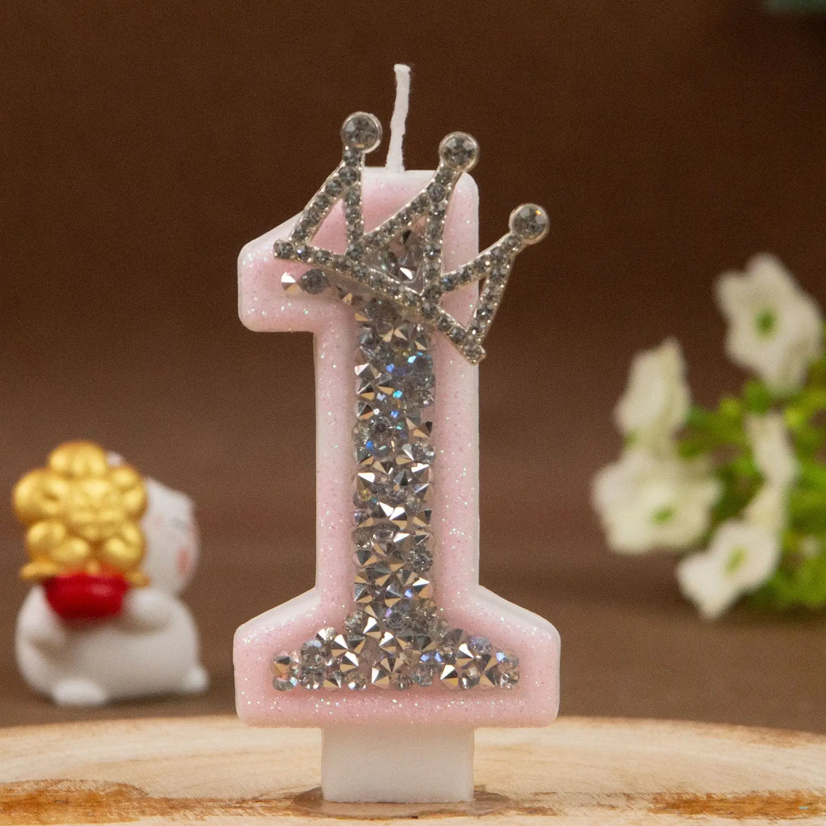 bougies chiffres rose pâle strass argenté décoratives anniversaire princesse couronne festive création