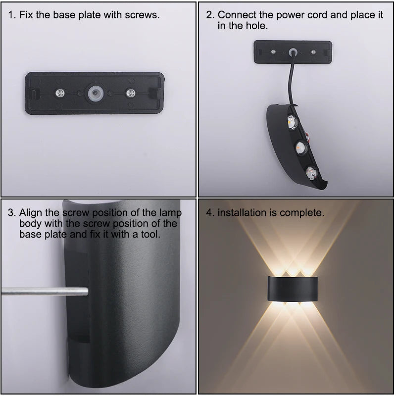 applique murale led noire moderne 3000k 6500k 4w 6w 8w 10w intérieur extérieur