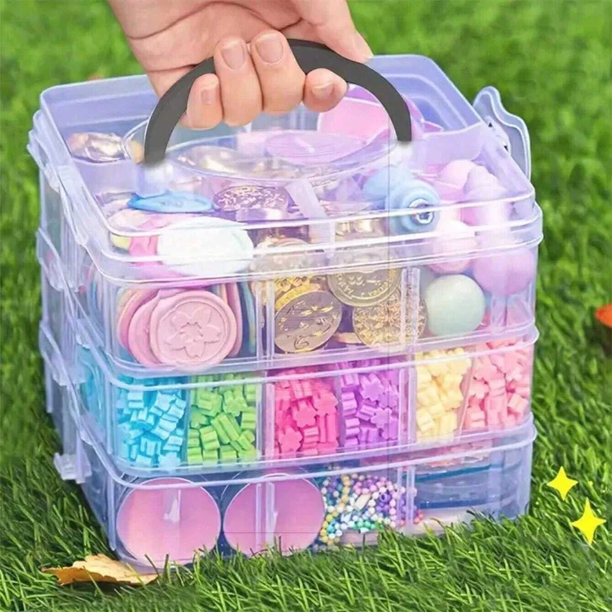 boîtes rangement transparentes compartimentées poignée réglables jouets accessoires bijoux modernes pratiques