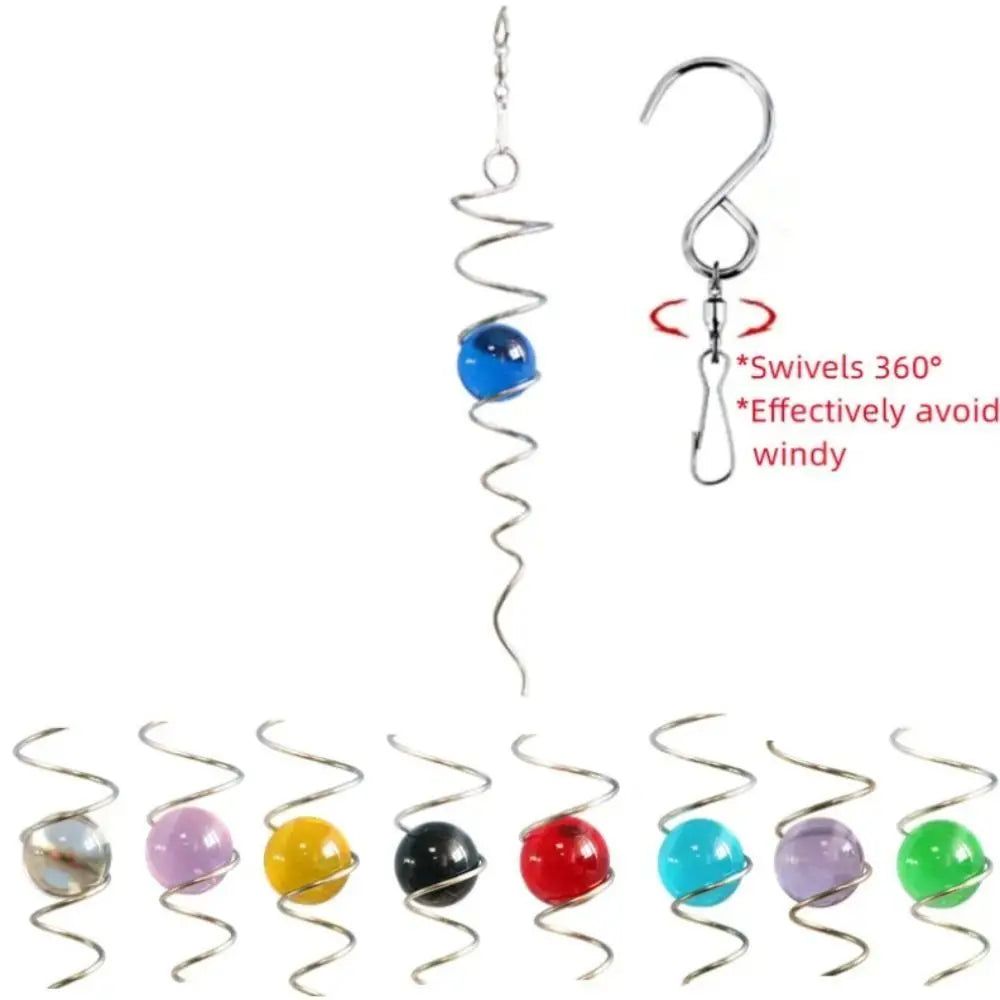 spirale métallique boule verre translucide carillon vent moderne minimaliste crochets métalliques noir bleu vert