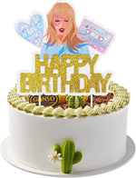 décoration gâteau or bleu rose happy birthday cactus moderne festif piquets anniversaire mariage baptême