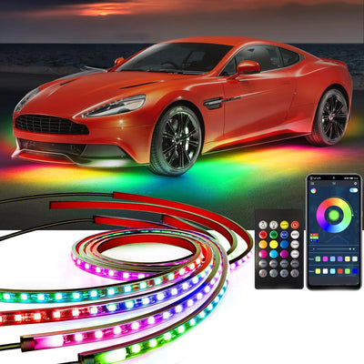 Bande LED néon 4-en-1 pour voiture avec contrôle APP installée sous un véhicule