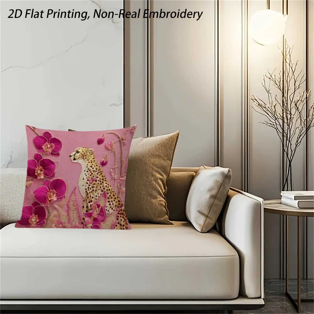 housse coussin décoratif imprimé guépard fleurs moderne polyester 45x45cm roseclair chambre canapé hospitalitaire taie