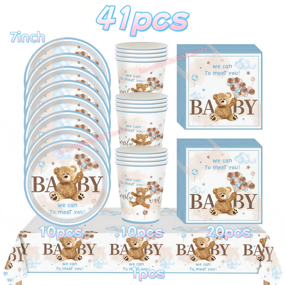 assiettes jetables anniversaire ours enceinte ballons napkins tablecloth thème bébé festive