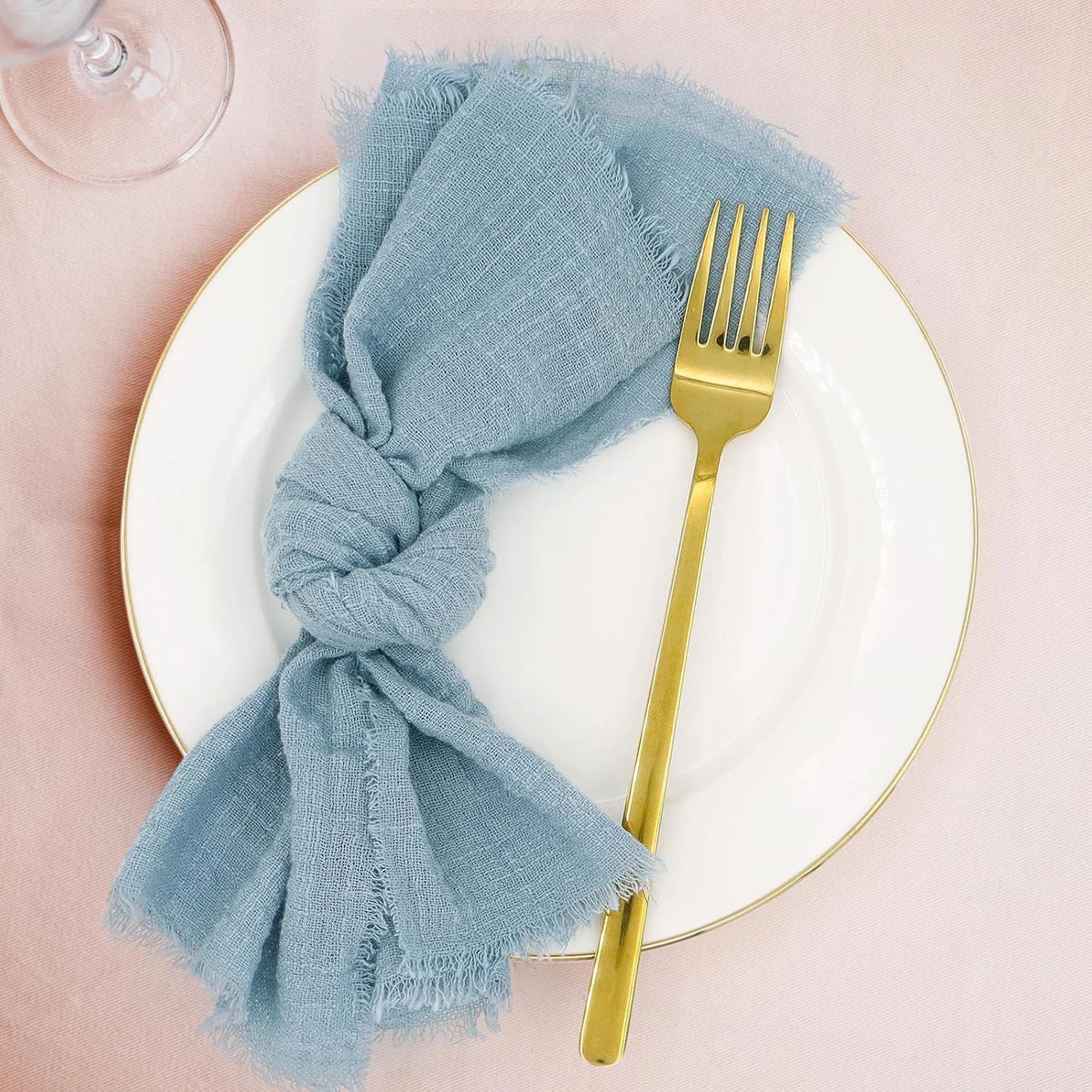 serviettes réutilisables coton jaune bleu clair classiques effilochées clips décoratifs table restaurant maison