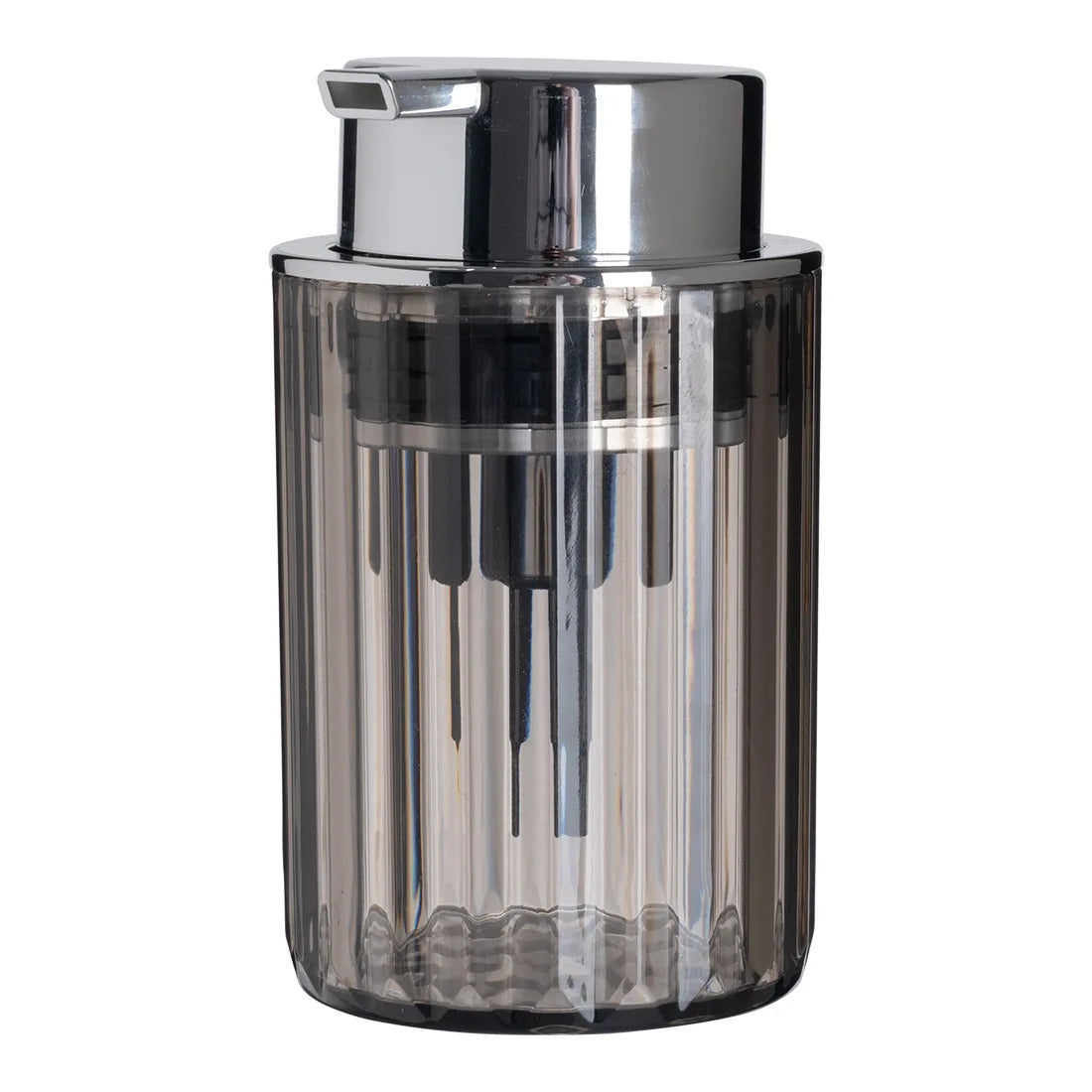 distributeur savon liquide transparent moderne rayures verticales pompe élégant salle bain comptoir