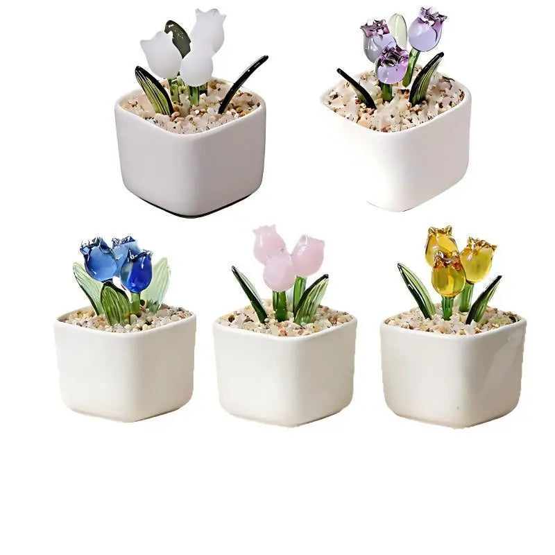 pots fleurs artificielles couleurs variées feuilles vertes pots carrés blancs gravier beige modernes