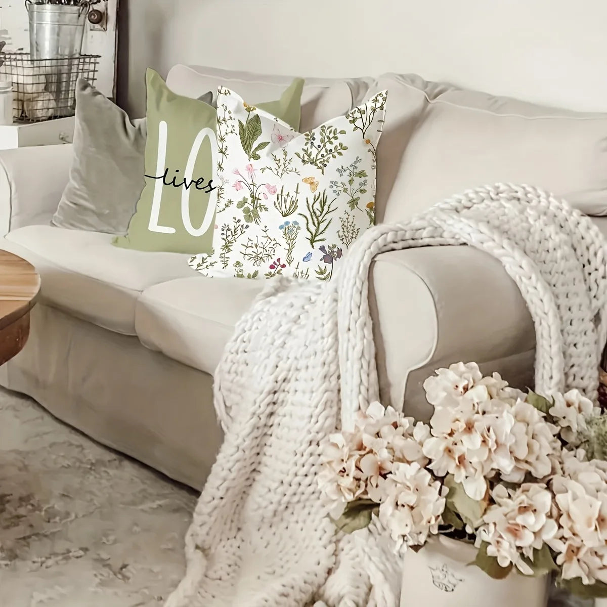 housse coussin polyester motif floral fleurs papillons decoration maison lit moderne rustique