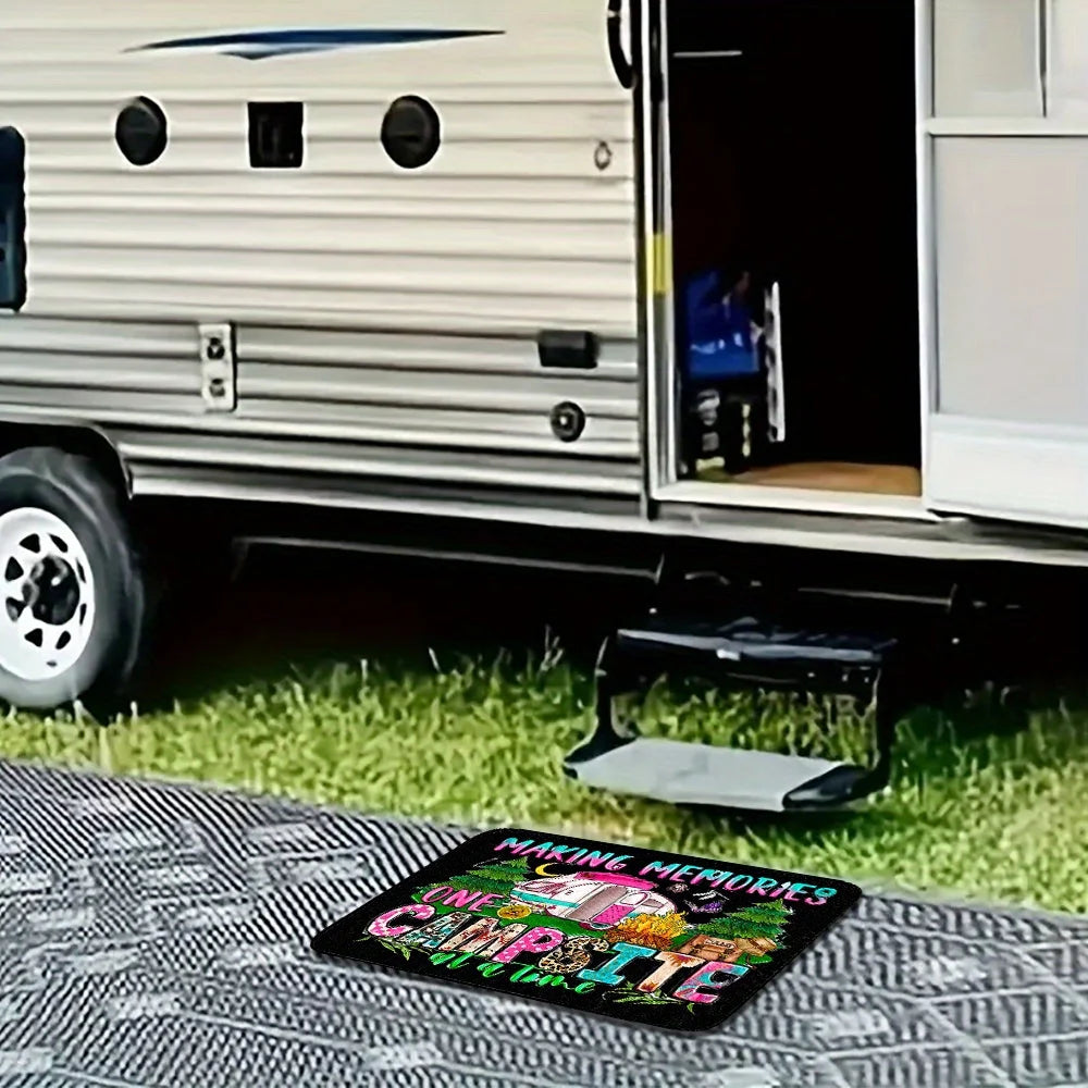 tapis sol moderne imprimé camping noir rose blanc vert bleu beige doréextérieur porte