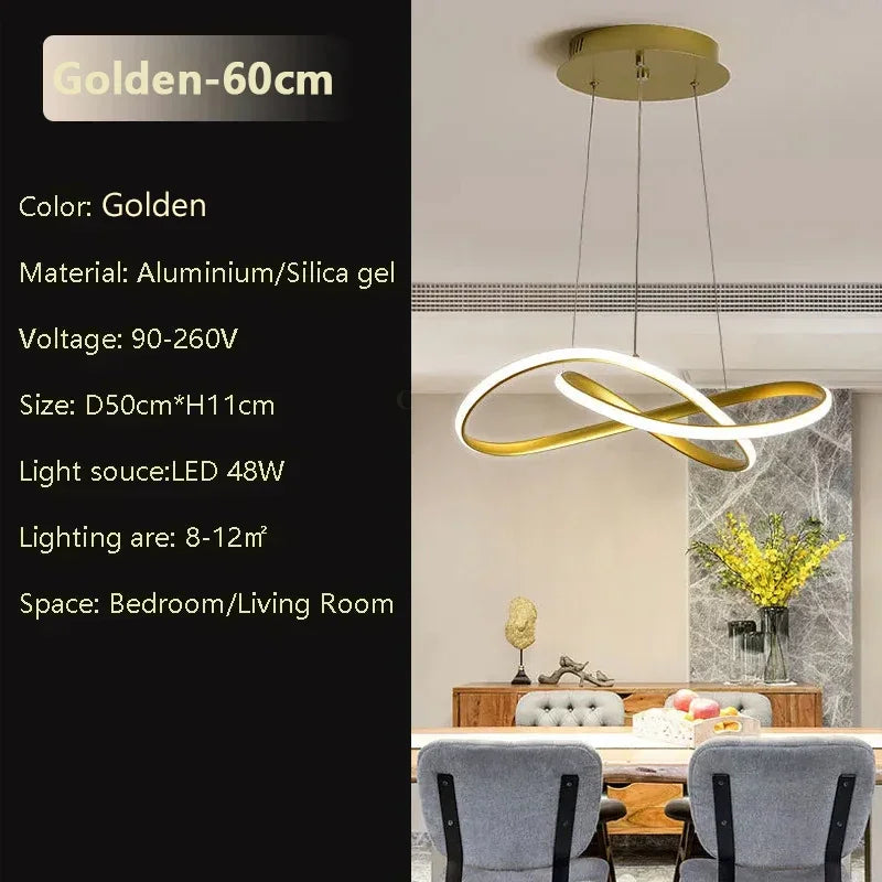 suspension lumineuse moderne pendentif noir blanc anneaux entrelacés fer silicège opaques 50 60cm led