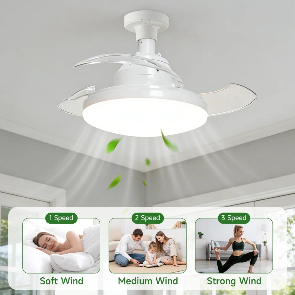 ventilateur moderne lumière led télécommande blanc fixe chambre cuisine decoration