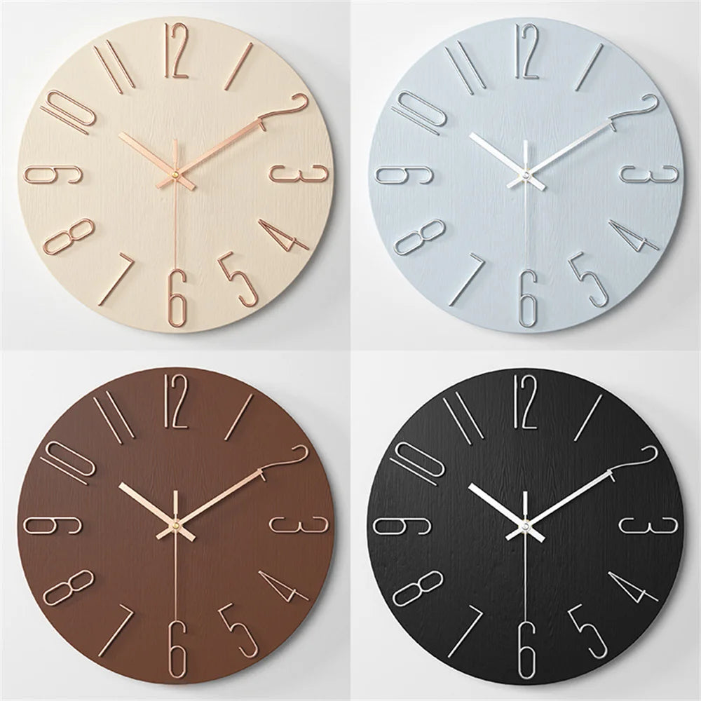 horloge murale moderne bois beige aiguille quartz circulaire opaque étude salon chambre