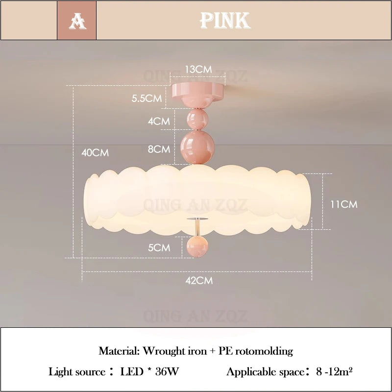 lampe suspendue rose clair nuage texture minimaliste vis fixation base abatjour ampoule led chambre