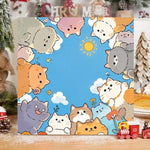 tableau mural illustration cartoon chats mignons couleurs bleu blanc orange gris rose vert