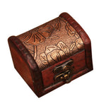 boîte bijoux vintage bois imprimé floral artisanal cadenas métal rouge marron beige