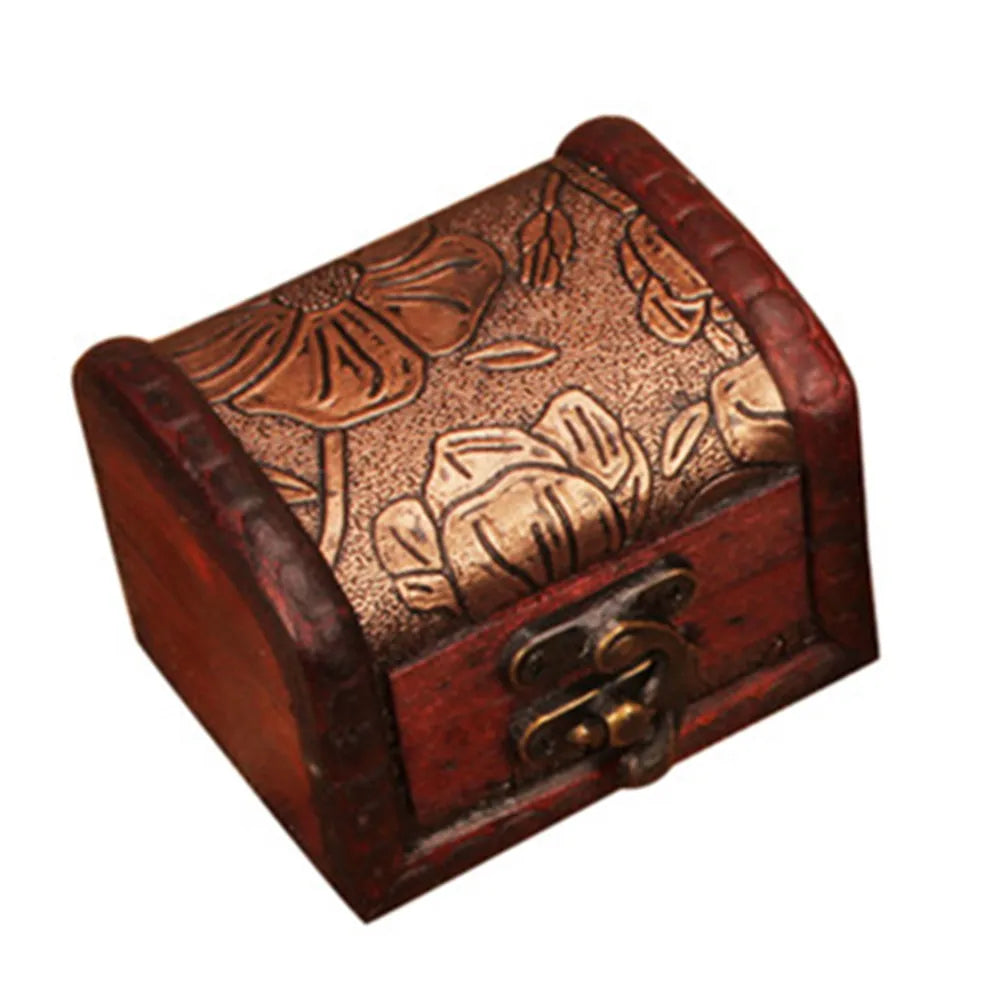 boîte bijoux vintage bois imprimé floral artisanal cadenas métal rouge marron beige