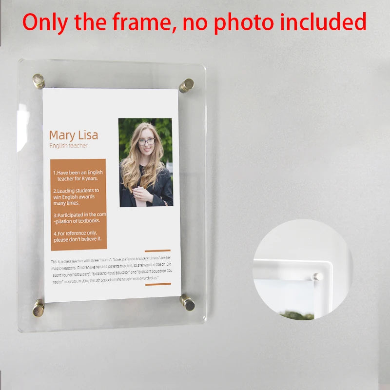 Cadre photo transparent moderne clips magnétiques acrylique suspendu peinture murale enfant 10.2x15.2cm 12.7x17.8cm 15.2x20.3cm