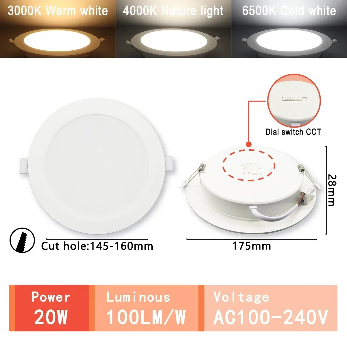 Spot LED blanc moderne 10W 14W 17W 20W 24W 6W câble adaptateur