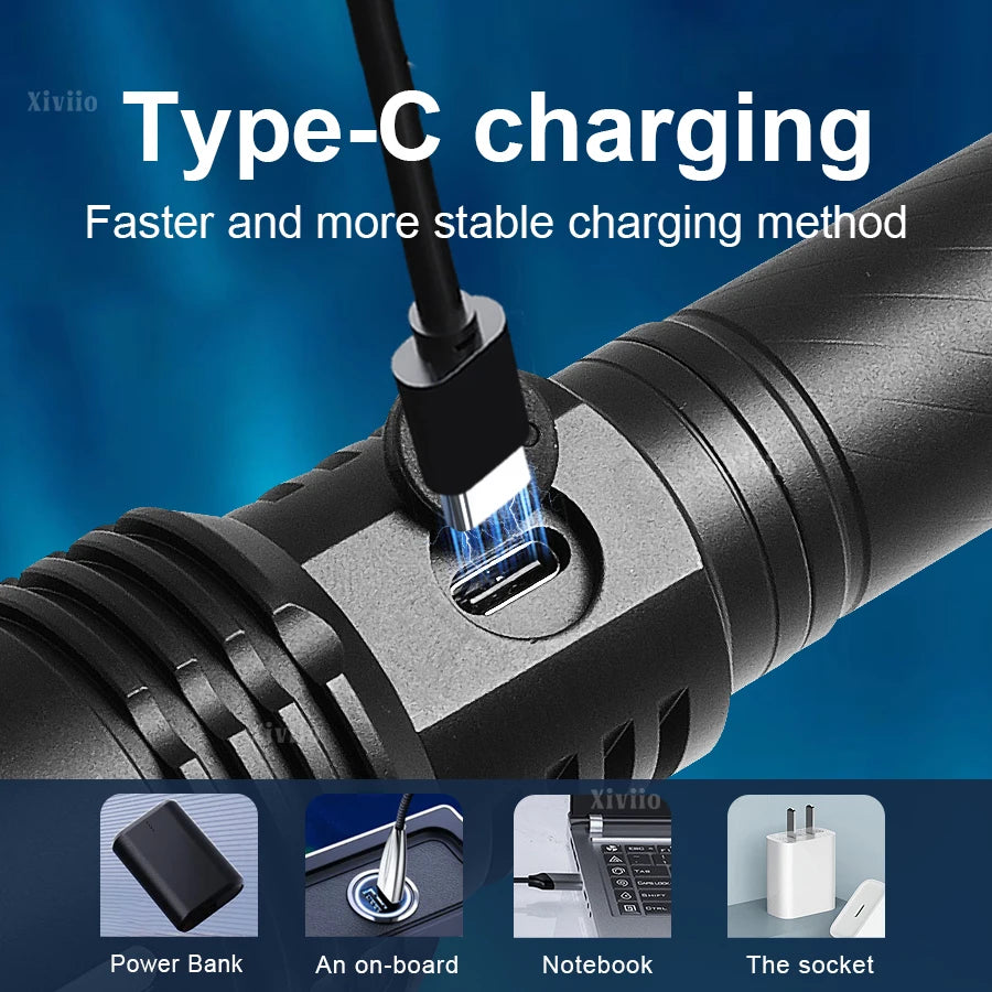 lampe torche noire laser rechargeable intense résistante autodéfense banque alimentation