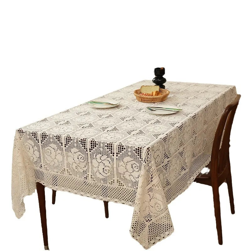 nappe coton fleur brodée table manger mariage fête noël classique floral beigeclair rustic