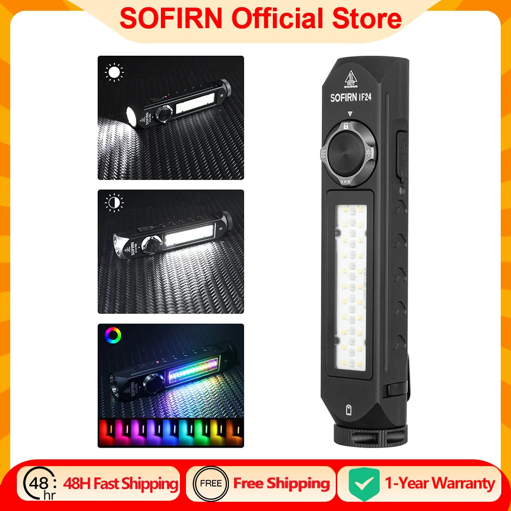 lampe torche led noire aimantée éclairage multicolore résistant chocs moderne