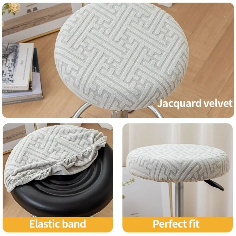 housse tabouret moderne élastique bleu clair gris clair vert clair motif géométrique polyester 30cm