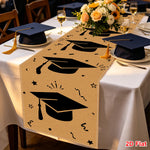 nappe table cérémonie remise diplômes motif chapeaux étoiles abstrait décoration fête graduation beige noir