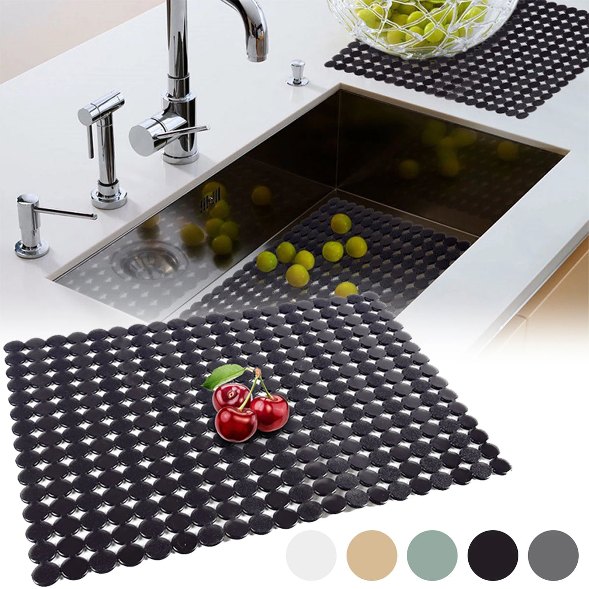 tapis cuisine anti dérapant noir moderne adhésif rondelles grille 30x40cm