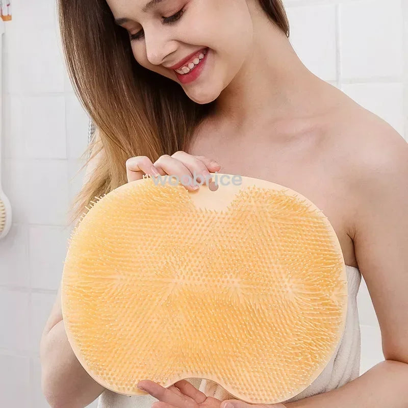 brosse bain silicone exfoliante antidérapante massage pieds rose gris moderne salle bain