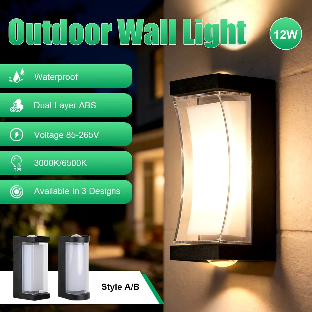 lampe murale extérieure moderne led ip65 étanche noir façade transparente abatjour acrylique