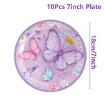 vaisselle jetable fête anniversaire papillons violets roses fleurs couronnes paillettes dorées assiettes tasses serviettes