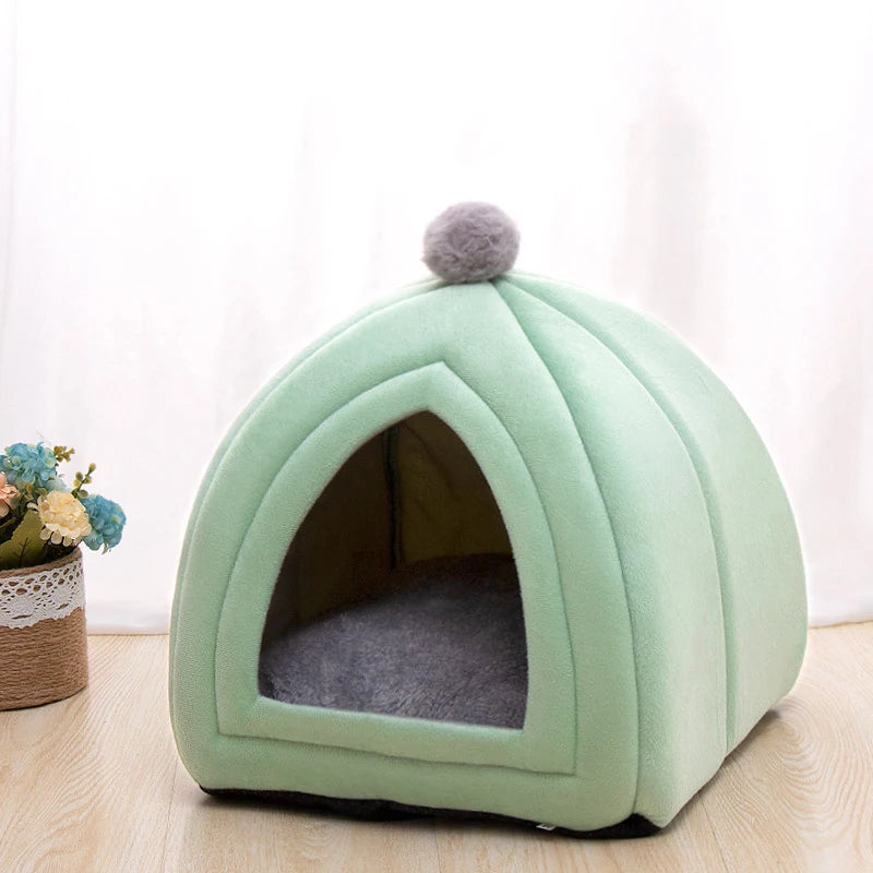 lit chat abri animal velours uni gris rose vert pastel moderne confortable