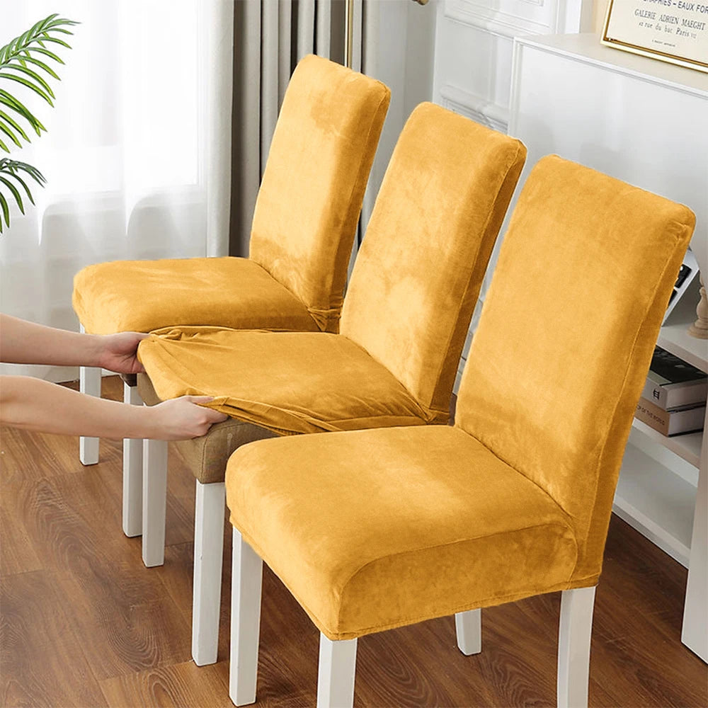 Housse chaise velours jaune doré élastique moderne protection meuble Jaune Doré