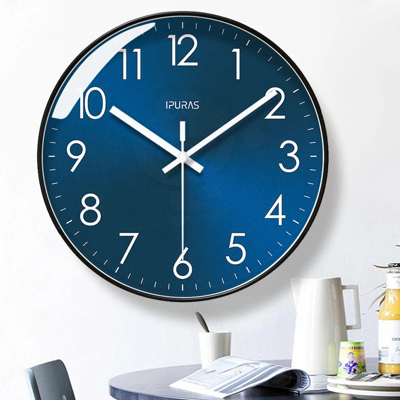 horloge murale moderne aiguille quartz bleu blanc visage unique opale salle manger salon decoration
